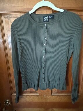 Worth Olive Green Ribbed Button Cardigan